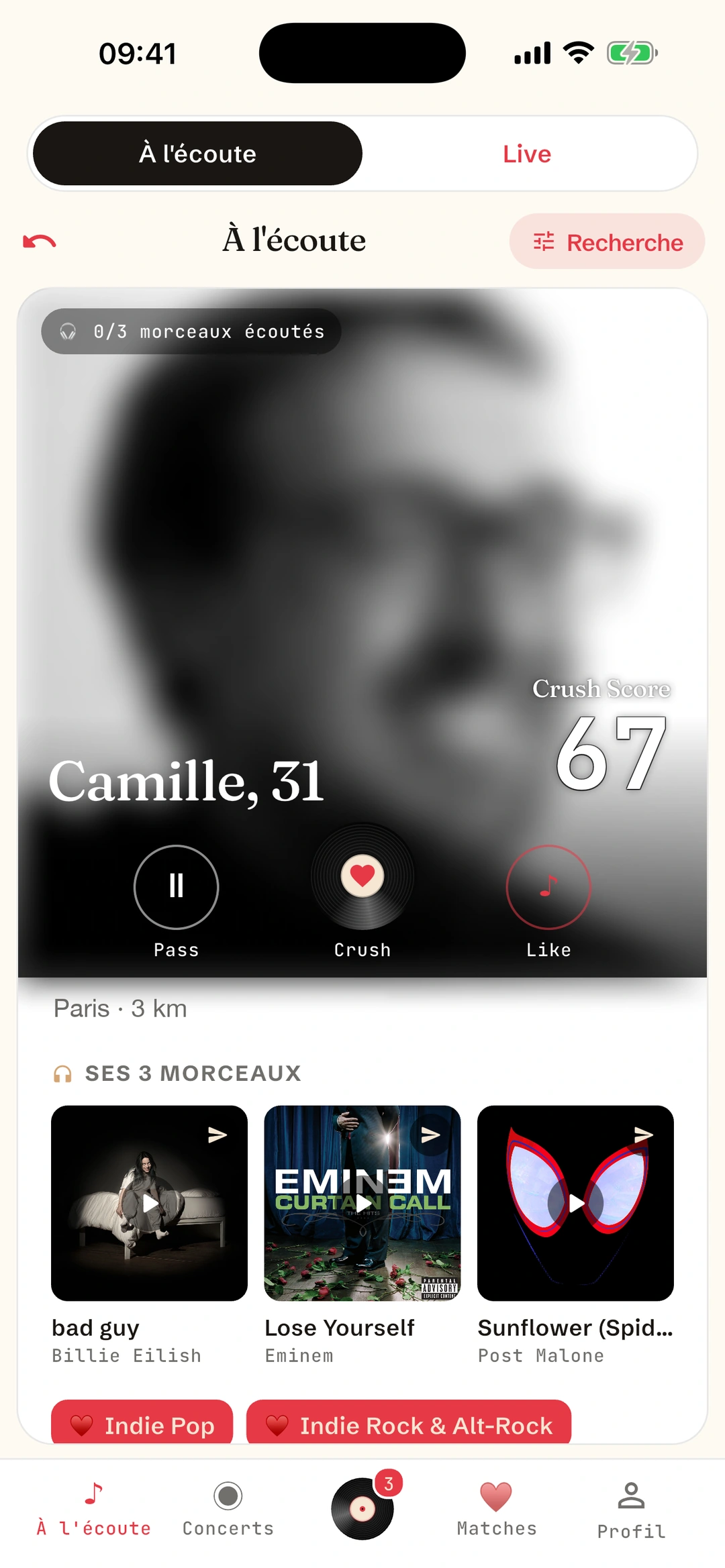 Profil Camille, 31 ans, Paris, Crush Score 67
